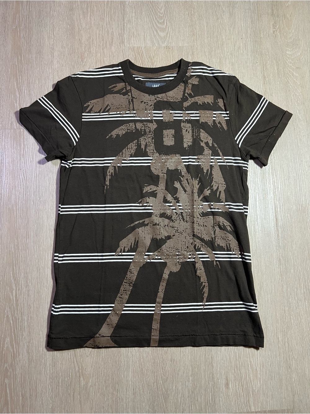 Vintage Label of Graded Goods Men's Small Brown Palm Graphic Stripe T-Shirt